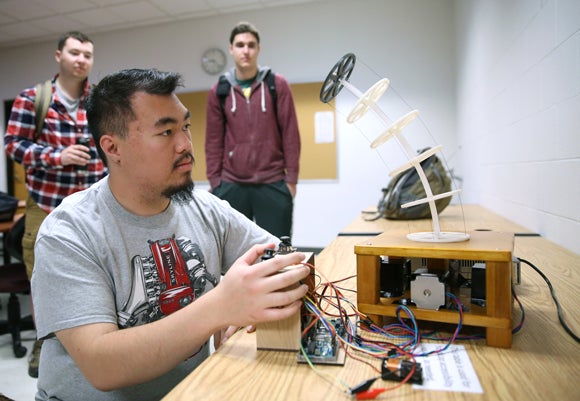 UW-Stout engineering students work on a robotics project last spring.