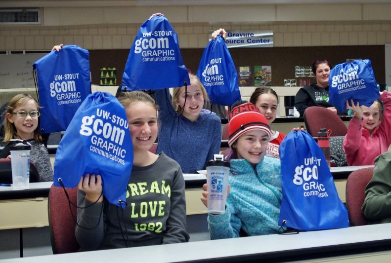 Girl Scouts from the region received UW-Stout graphic communications bags as part of their video workshop on campus in January.