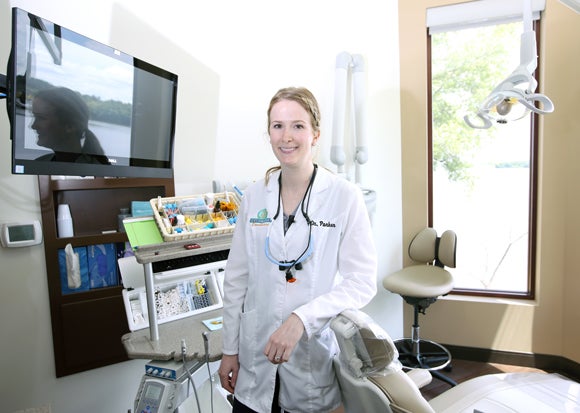 Michelle Parker takes a break at Trimble Dental in Menomonie, where she is a dentist.
