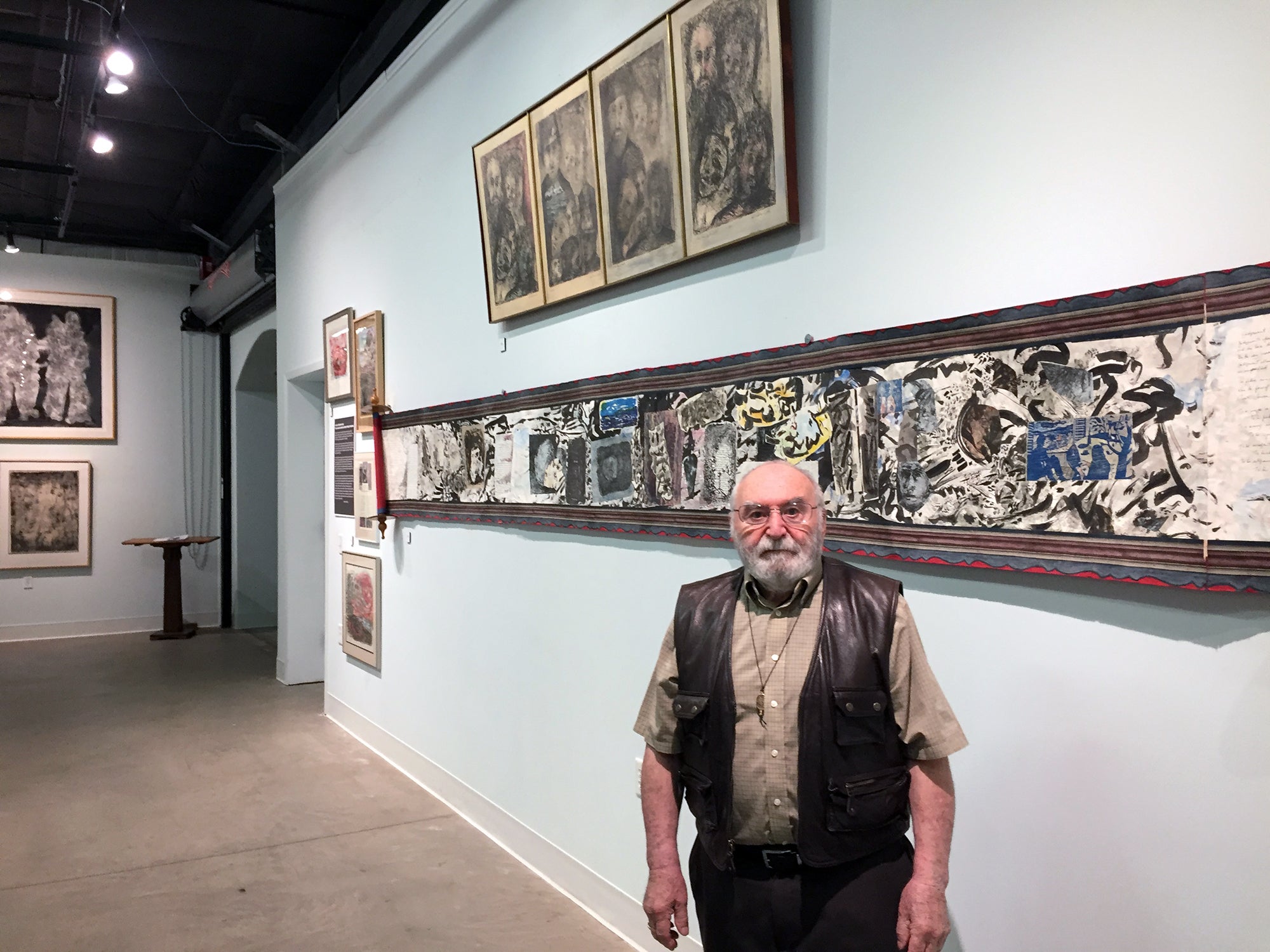 William Schulman, the founder of the UW-Stout art education department, creates large scroll collages. An exhibit of his work and his wife’s Shirley Siegel Schulman is on display at the Rassbach Heritage Museum in Menomonie.
