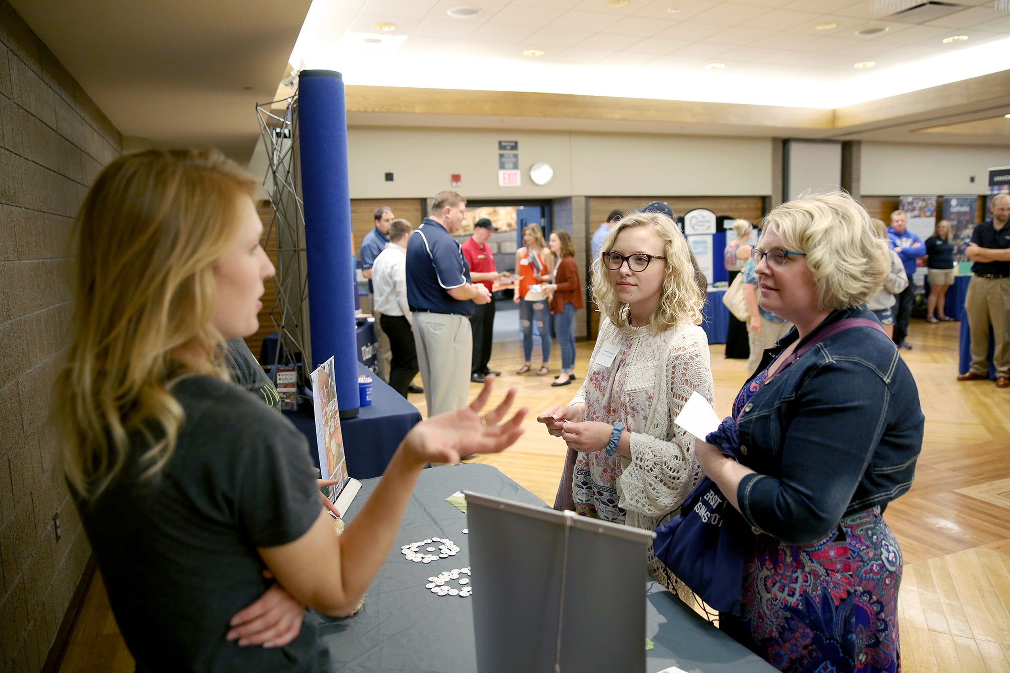 Elsbeth Bandli attends UW-Stout’s first-year orientation Tuesday, June 5, with her mother, Jill Bandli. Part of the orientation is the resource fair that shares activities and opportunities on campus for students./UW-Stout photos by Brett T. Roseman.
