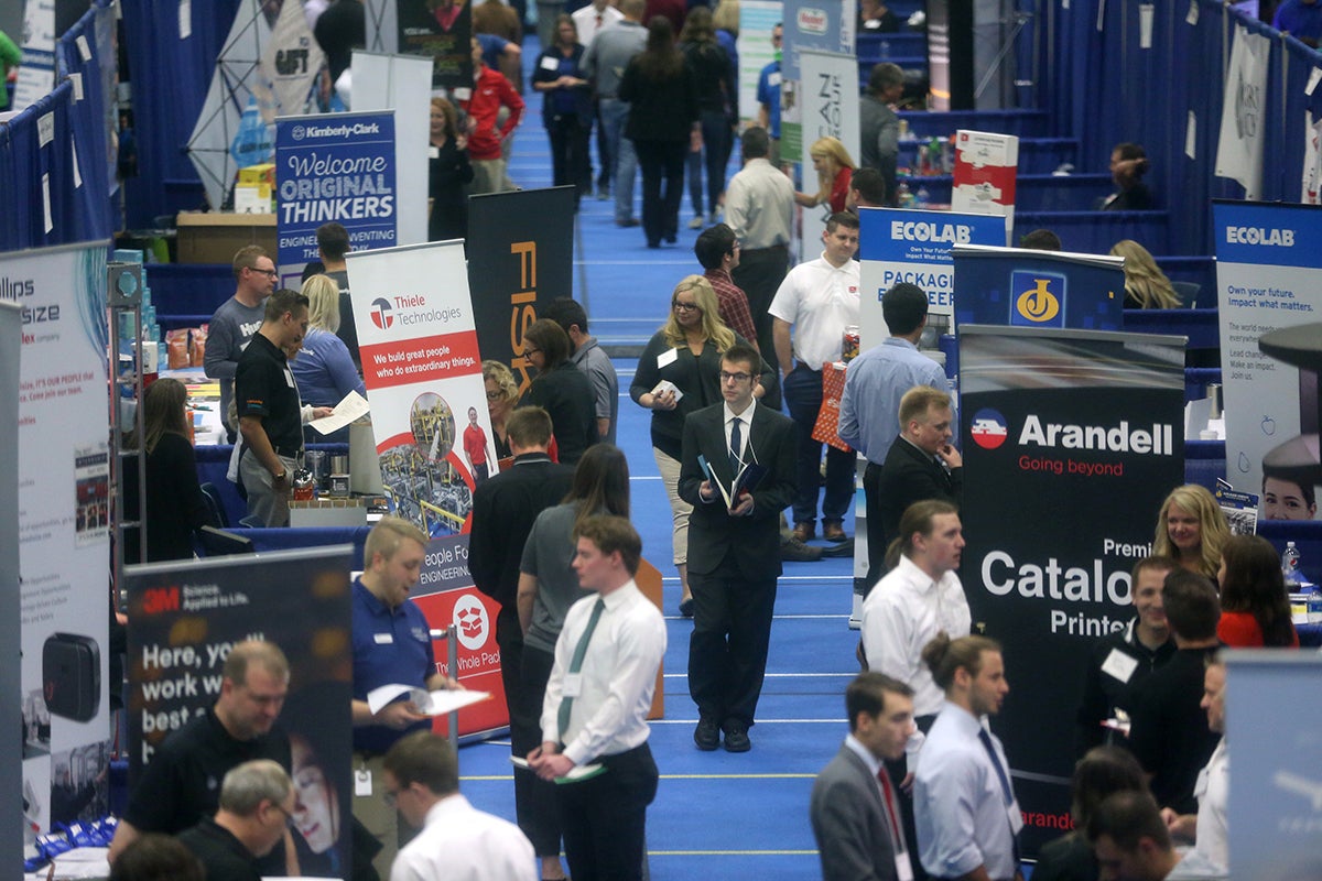 UW-Stout students participating in the Fall Career Conference. / UW-Stout photo by Brett T. Roseman