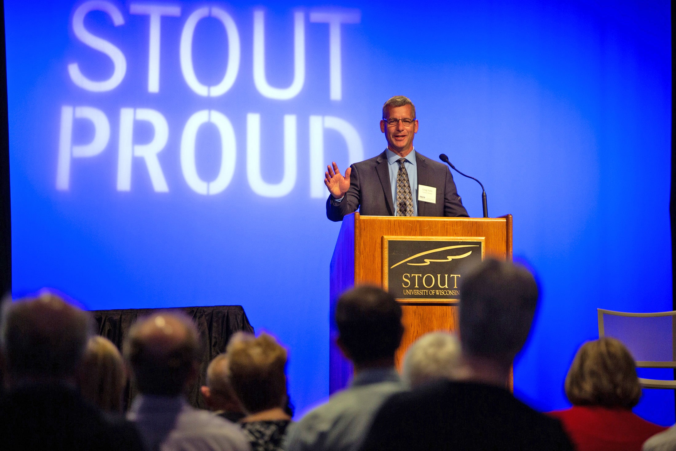 UW-Stout alumnus Craig Yolitz speaks at the Polytechnic Summit about the need for businesses and higher education to collaborate.