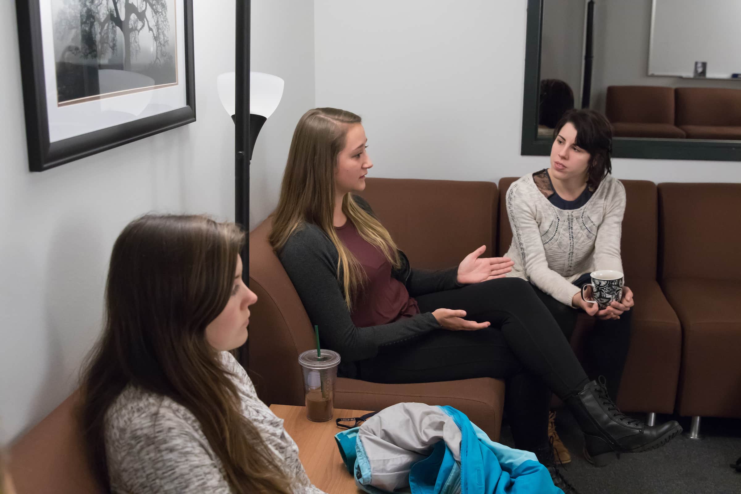 UW-Stout graduate students in the Clinical Mental Health Counseling Program, discuss their counseling sessions during Counseling Process Lab