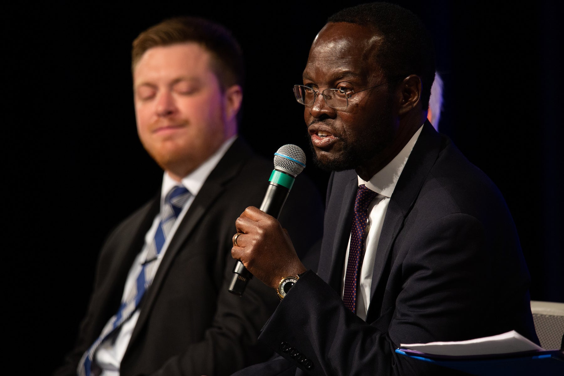 Peter Anyang’ Nyong’o, governor of Kisumu County, Kenya, speaks at the Great Hall of the Memorial Student Center Nov. 4 about international business. /UW-Stout photos by Chris Cooper