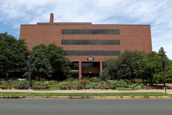 Robert S. Swanson Library and Learning Center and front garden.
