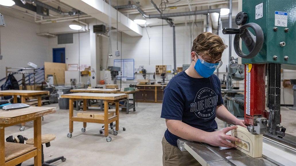 Industrial design student Ethan Scholz in the Process Lab.