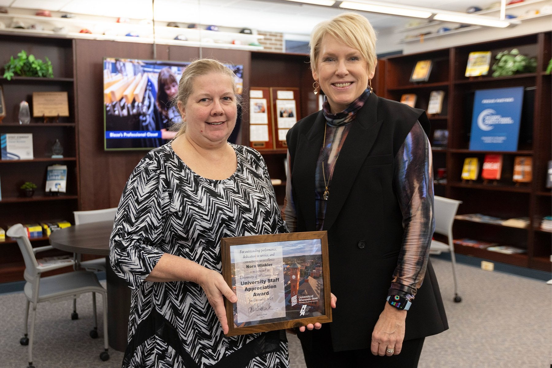 Nora Winkler and Chancellor Katherine Frank