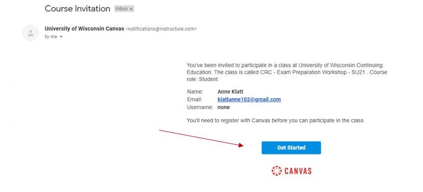 Course invitation email 