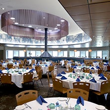 A wedding venue with decorated tables held in the Terrace of the MSC. 