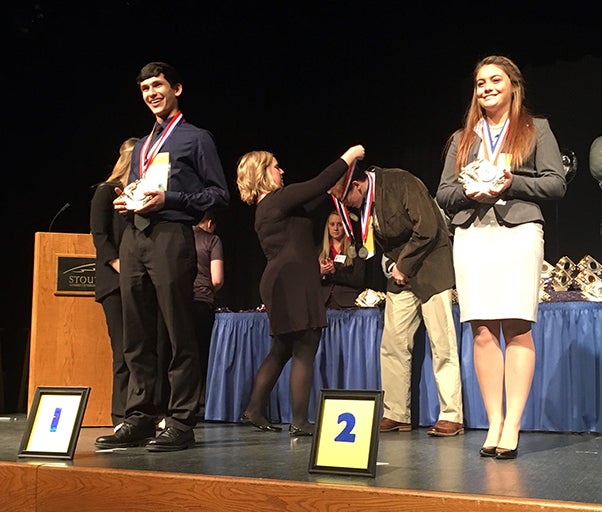 High school students receive awards at a recent DECA District I Career Development Conference at UW-Stout.