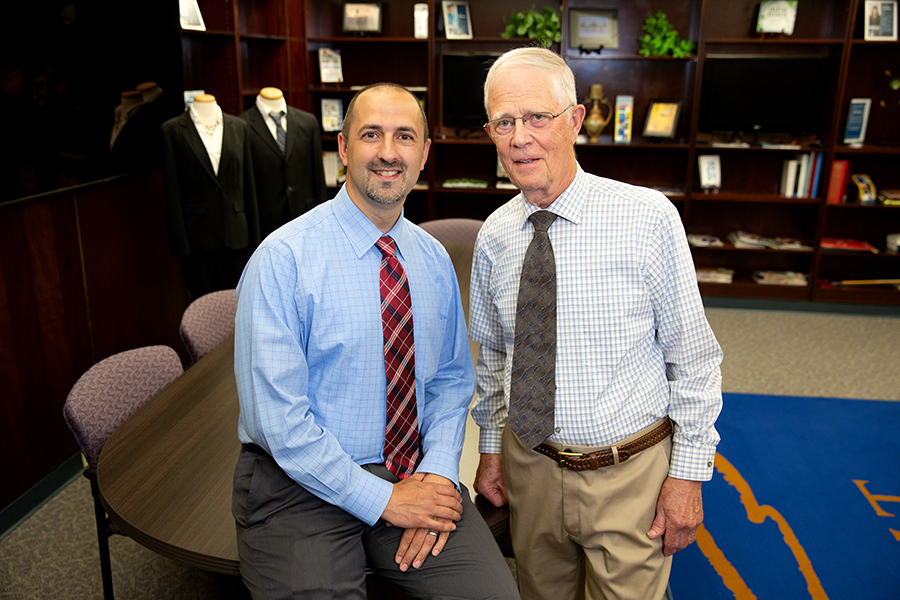 Bryan Barts, director of Career Services, at left, with Bob Dahlke, former director and the driving force behind the creation of UW-Stout’s co-op program.