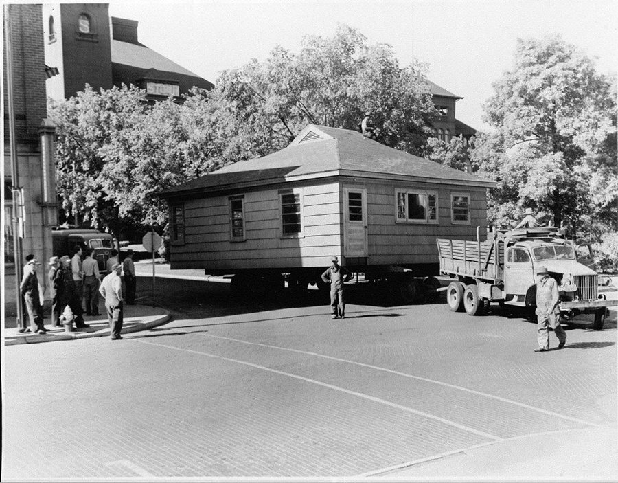 Houses were moved along the roads to their permanent site.