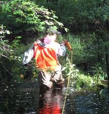 Student walks out transect line for surveys