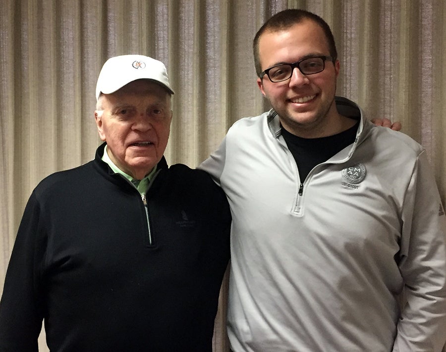 UW-Stout Club Management Association of America President Sean Mallery, at right, with School of Hospitality Leadership Professor Phil McGuirk, who is the chapter’s adviser.