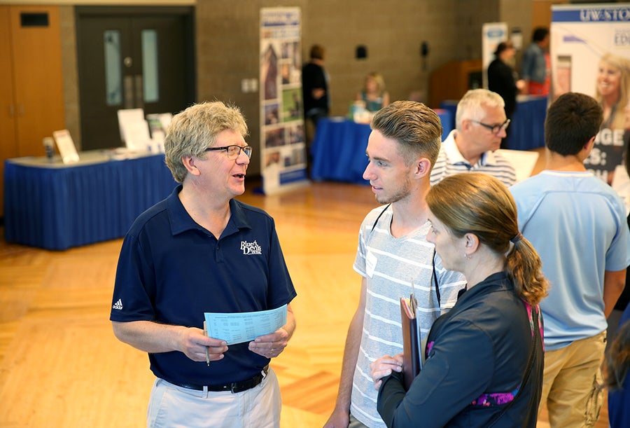 Pitt talks to future Blue Devil students at summer registration in 2018.