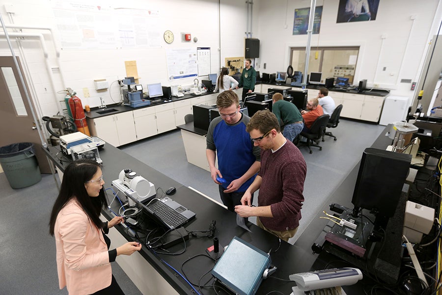 UW-Stout students work in the plastics laboratory in Jarvis Hall Technology Wing.