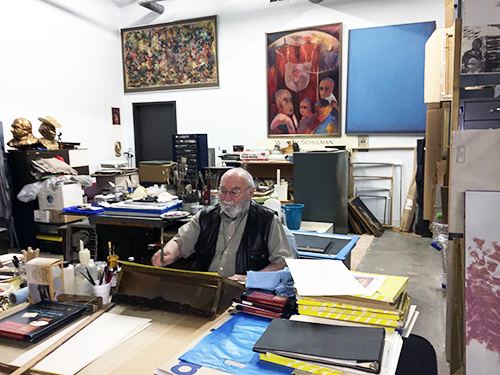 WIlliam Schulman in his studio at Holtby Museum
