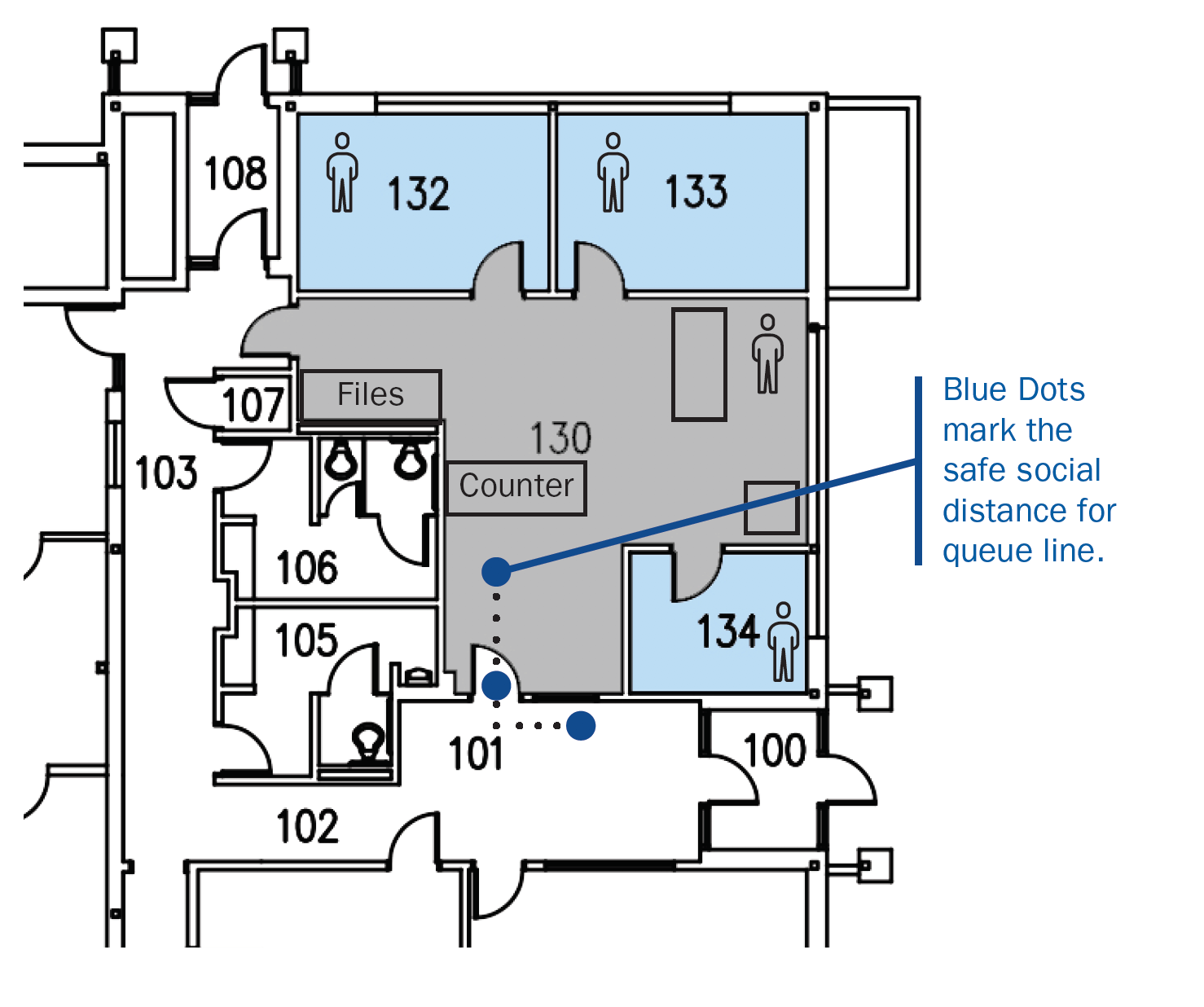 Graphic of safe office social distancing