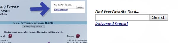 Online Menu Search Option 