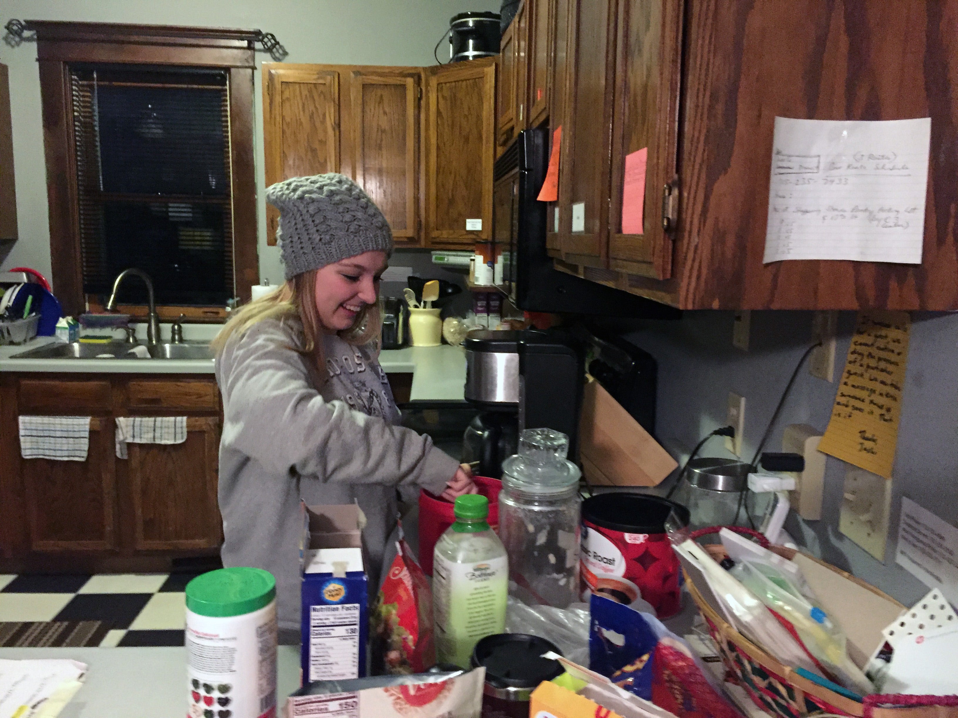 Serena Petersen makes morning coffee at Winter Haven.