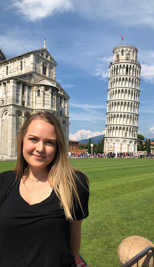 Samantha Bibbs visits the Leaning Tower of Pisa in Pisa, Italy, during her summer studying in the country.