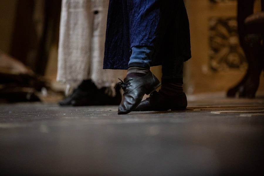 Students work on choreography steps for the University Theatre’s production of “The Elephant Man.”