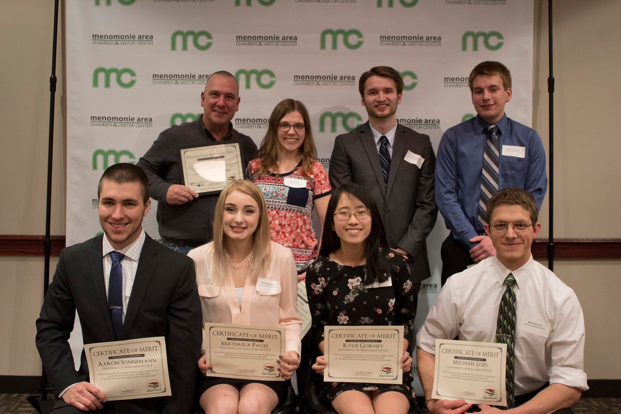 UW-Stout honorees at the Menomonie Greater Menomonie Area Chamber of Commerce Excellence in Education banquet.