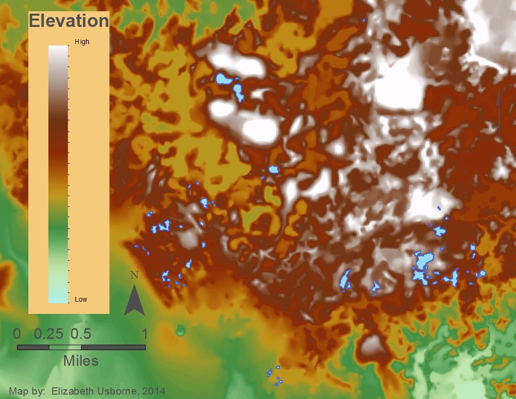 Map shows the elevation