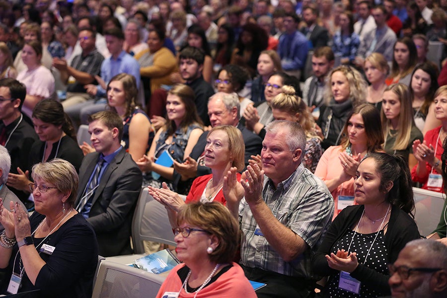 Attendees applaud at the Stout University Foundation scholarship program held recently in the Great Hall of the Memorial Student Center.