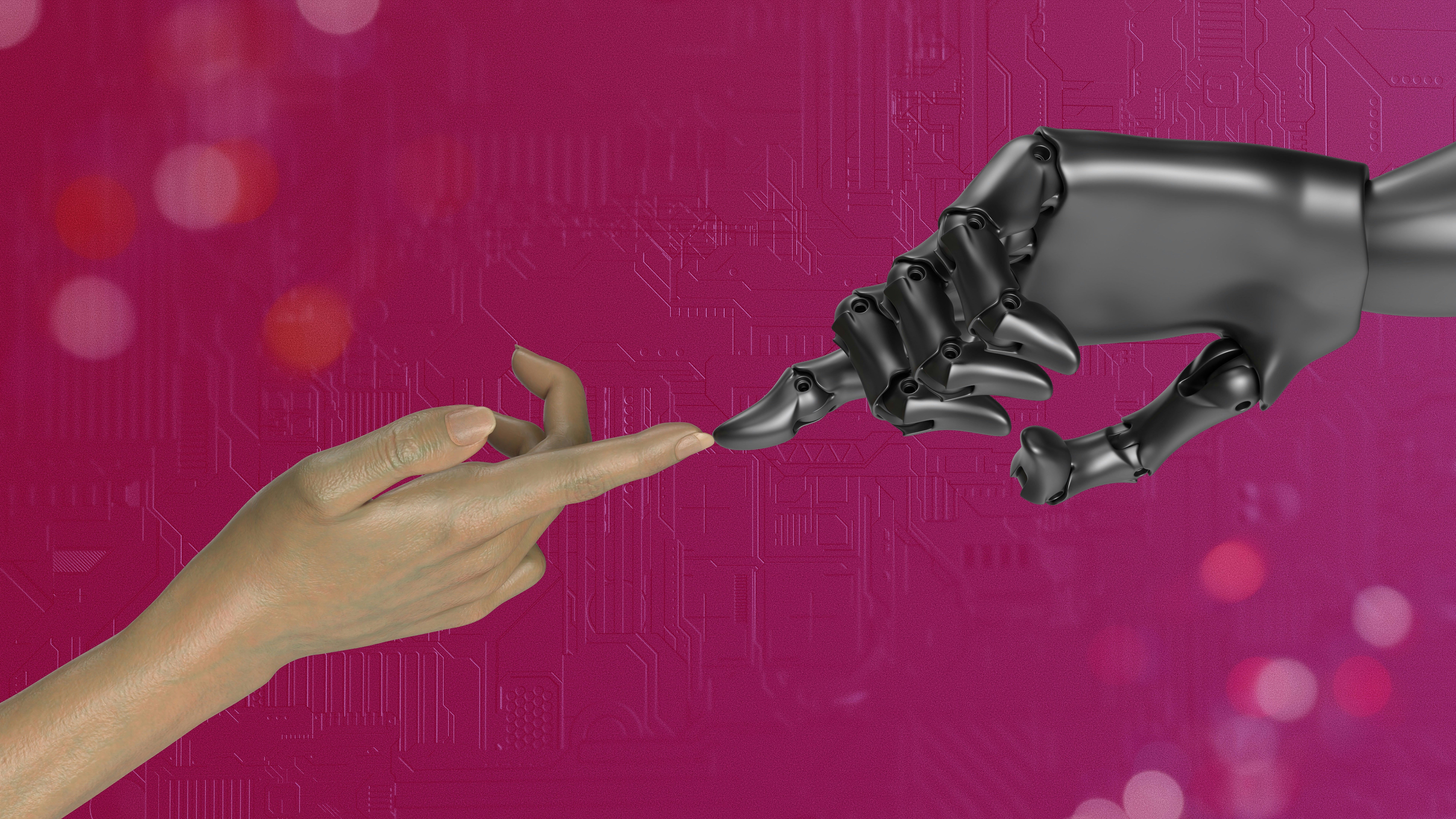 Human hand touching robot hand - Photo by Igor Omilaev on Unsplash