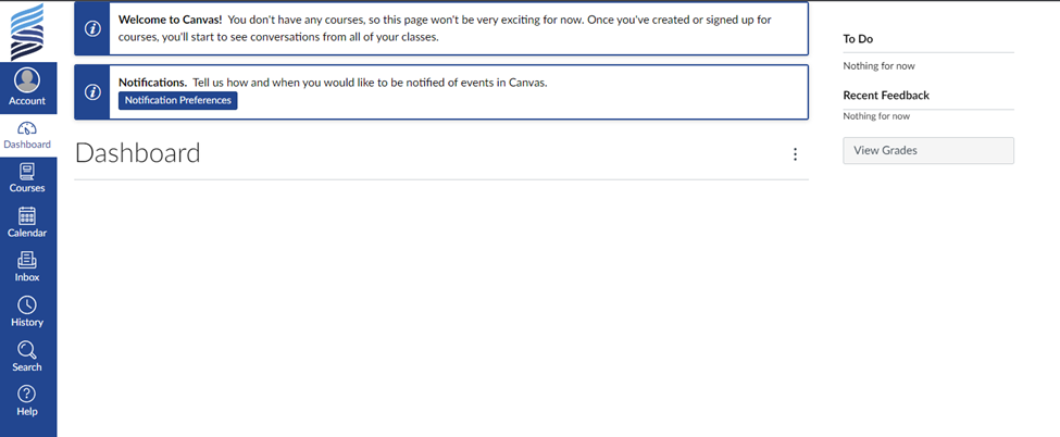 screen shot of Canvas dashboard