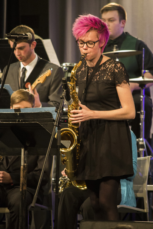 UW-Stout senior Elizabeth Jacobson will be a featured soloist on alto saxophone.