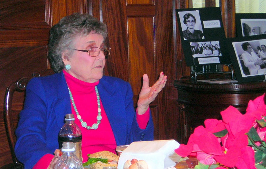 Kemp, of Temple, Texas, reminisces at UW-Stout during a visit to campus several years ago.