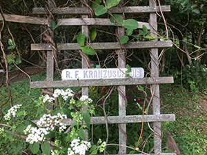 Near Pougiales’ home is the original mailbox name for the first homeowner Ray Kranzusch, who taught at UW-Stout.