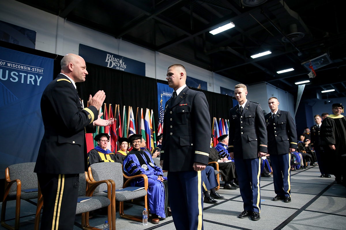 The six new second lieutenants were congratulated after taking the Oath of Office. They also graduated with bachelor degrees. 