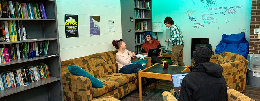 The Qube has white board walls allowing students to write how they feel or ask questions.