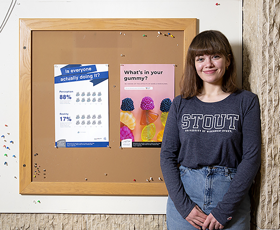 Abbi Schlueter, a junior graphic design major, has created a series of eight posters on the impacts of marijuana use. She is a student designer in the UW-Stout Counseling Center.