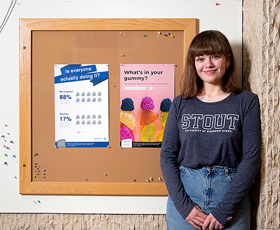 Abbi Schlueter, a junior graphic design major, has created a series of eight posters on the impacts of marijuana use. She is a student designer in the UW-Stout Counseling Center.