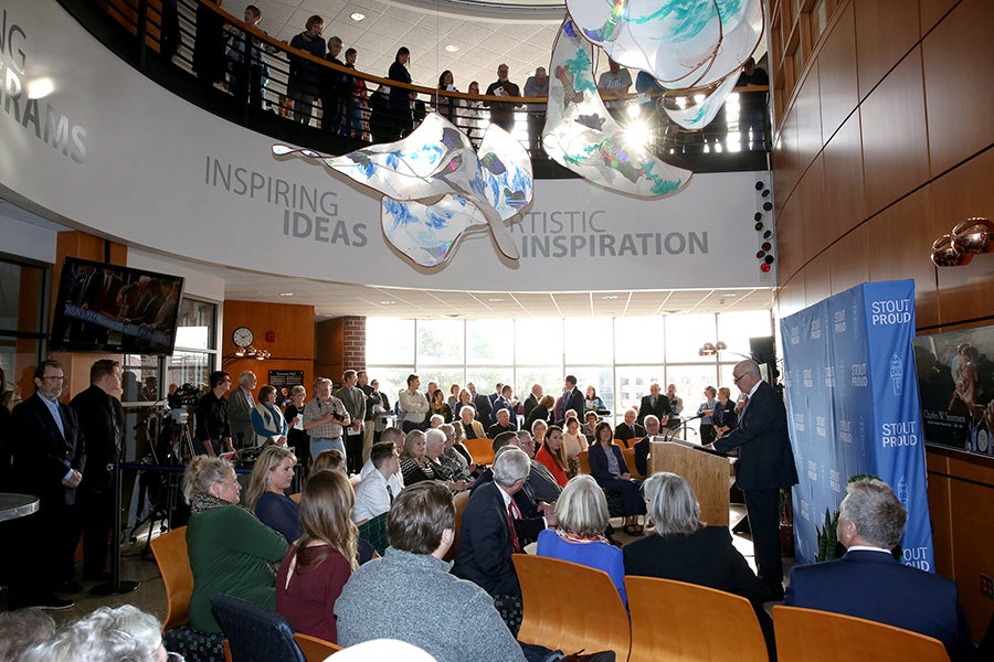 The Sorensen Hall ceremony was held in the building’s atrium.