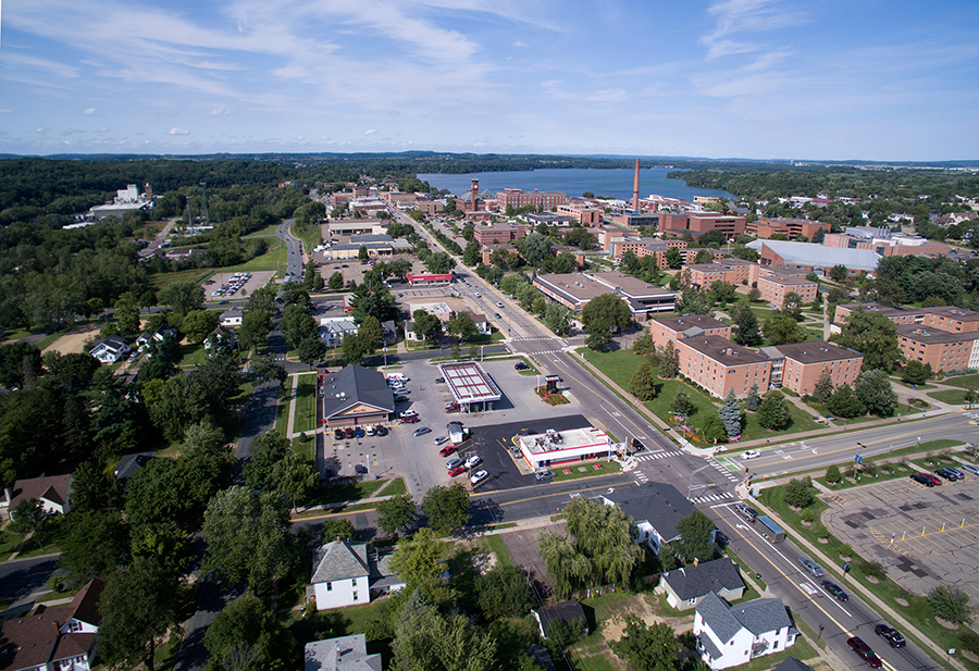 The UW-Stout campus and neighborhoods, looking north.