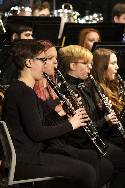 Members of the clarinet section perform with the UW-Stout Symphonic Band. 