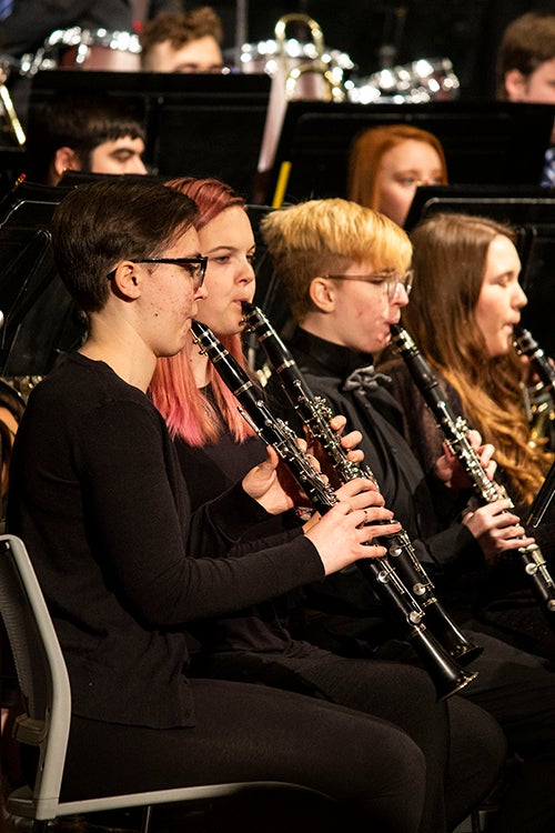 Members of the clarinet section perform with the UW-Stout Symphonic Band. 