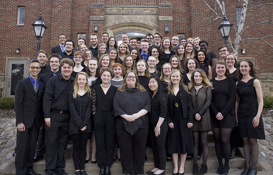 UW-Stout’s Symphonic Singers, with Director Jerry Hui, front row, left.