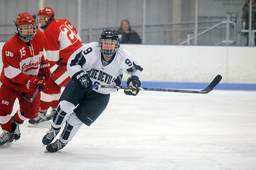Zach Vierling in action during his UW-Stout hockey career.