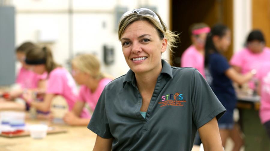 ari Berthiaume, a 2002 alumna and engineering manager with Andersen Corporation, was one of 23 female engineers who worked as instructors at the annual STEPS for Girls program at UW-Stout.