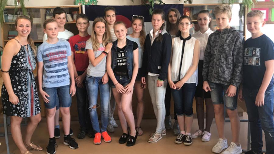 UW-Stout student Samantha Martell, left, taught Latvian children this summer at an American summer camp in Daugavpils, Latvia.