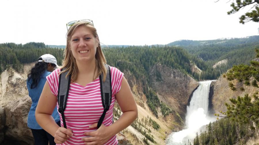 UW-Stout hospitality student Nicole TenHaken does some sightseeing in western Montana, near where she is interning at the Stock Farm Club.