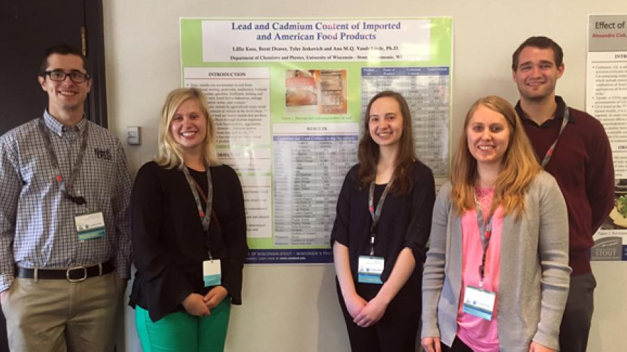 Five UW-Stout students presented research at a recent USDA food safety seminar in Minneapolis. From left are Brent Deaver, Lilia Theisen, Lillie Kuss, Alexandra Ciak and Tyler Jerkovich.