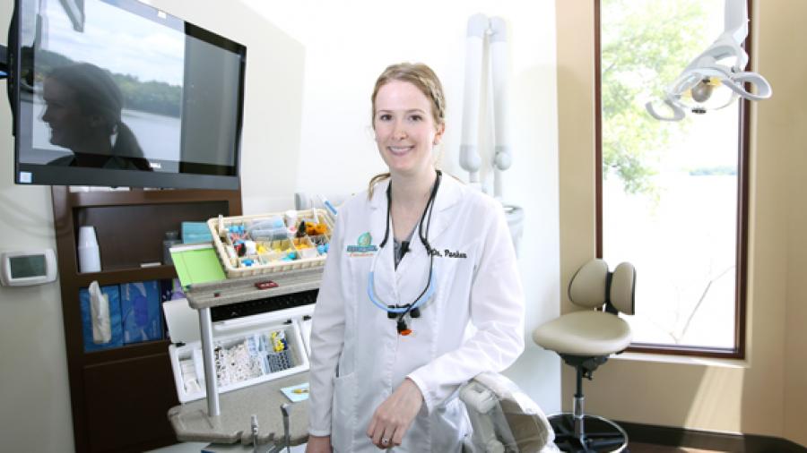 Michelle Parker takes a break at Trimble Dental in Menomonie, where she is a dentist.